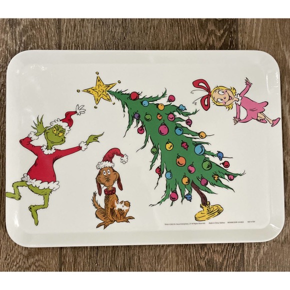 DR. SEUSS GRINCH SERVING TRAY CHARGER PLATTER CHRISTMAS HOLIDAY PLATE 13"X9” NEW - Picture 1 of 3